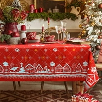 Christmas Tablecloth, Christmas Table Cloth Winter Snowflake Xmas Holiday Rectangular Tablecloth For Christmas Decor, Waterproof Wrinkle Free Red Christmas Tablecloth For Rectangle Tables 60 X 102