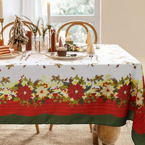 Christmas Tablecloth, Christmas Table Cloth Winter Snowflake Xmas Holiday Rectangular Tablecloth for Christmas Decor, Waterproof Wrinkle Free Red Christmas Tablecloth for Rectangle Tables 60 X 120