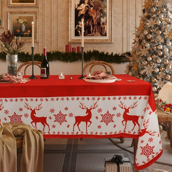 Christmas Tablecloth, Christmas Table Cloth Winter Snowflake Xmas Holiday Rectangular Tablecloth For Christmas Decor, Waterproof Wrinkle Free Red Christmas Tablecloth For Rectangle Tables 60 X 84