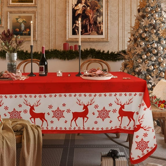 Christmas Tablecloth, Christmas Table Cloth Winter Snowflake Xmas Holiday Rectangular Tablecloth For Christmas Decor, Waterproof Wrinkle Free Red Christmas Tablecloth For Rectangle Tables 60 X 84