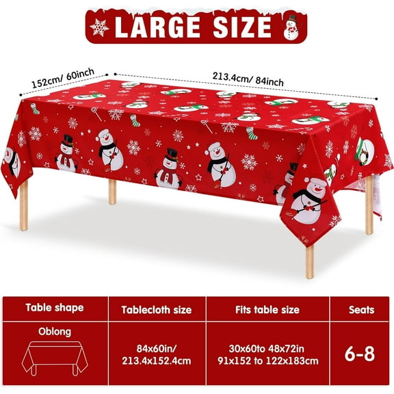 Christmas Tablecloth Decorations Fabric Snowman Table Cover 84 x 60 inch Rectangle Washable Polyester Winter Snowflakes Tablecloth for Xmas Holiday Birthday Wedding Party Supplies Decor(Red)