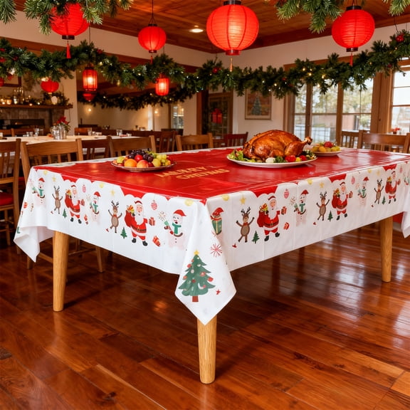 Christmas Tablecloth for Dining Table Kitchen Holiday Decorations, Festive Xmas Table Cover with Classic Patterns for Home Party Buffet Restaurant Seasonal Celebration
