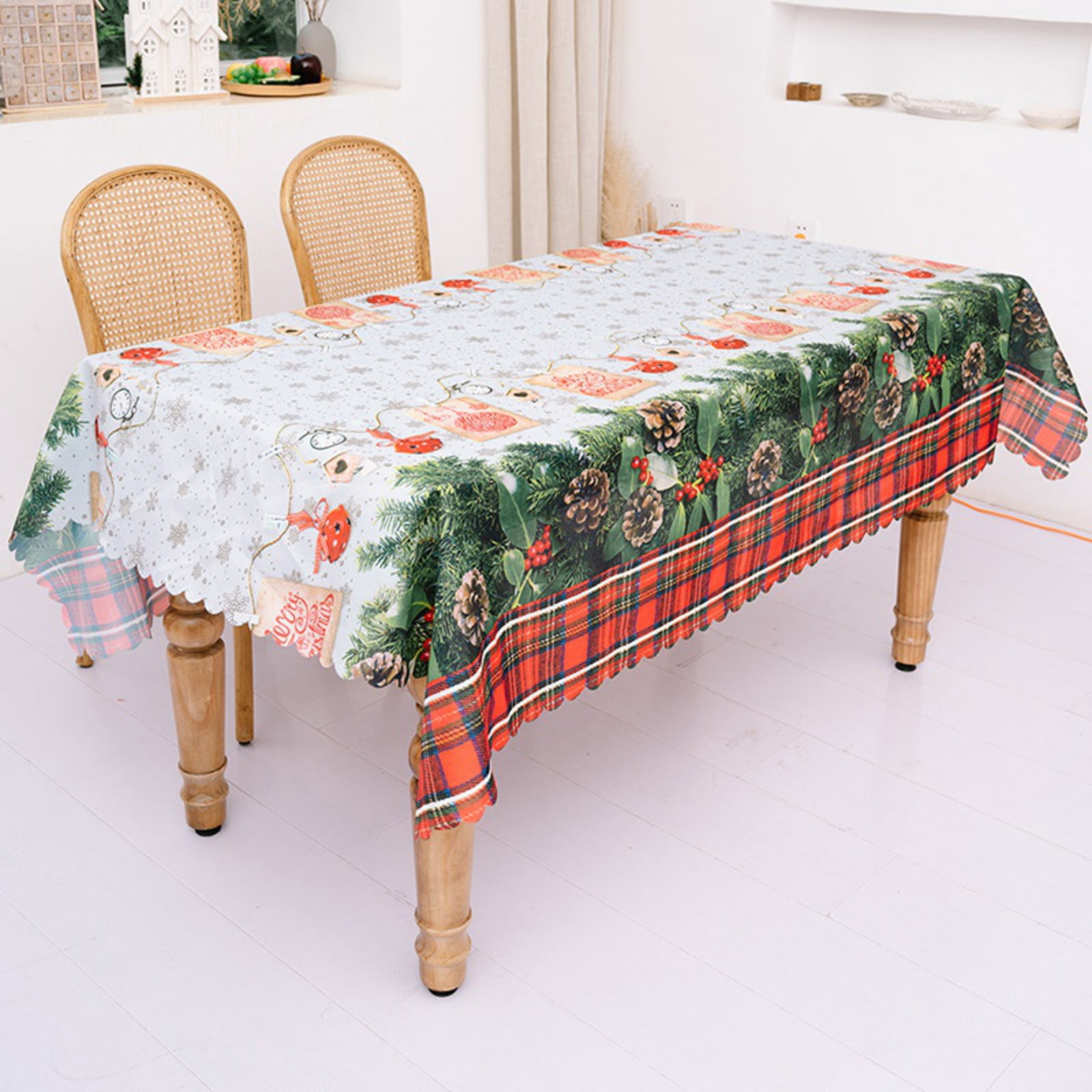Christmas Tablecloth, Durable Fabric Printed Reusable Table Cloth ...