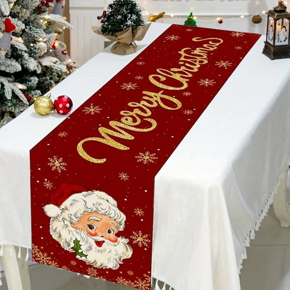 Christmas Tablecloth with Festive Elements, Holiday Dining Decor for Party, Reusable Washable Long Table Cover for Seasonal Celebrations and Home Kitchen Decorations