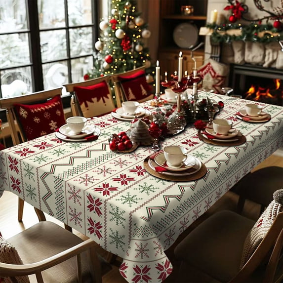 Christmas Tablecloth, Festive Table Cover for Home Dining, Cloth Material with Holiday Patterns, Easy to Clean and Reuse, Versatile for Parties and Daily Use