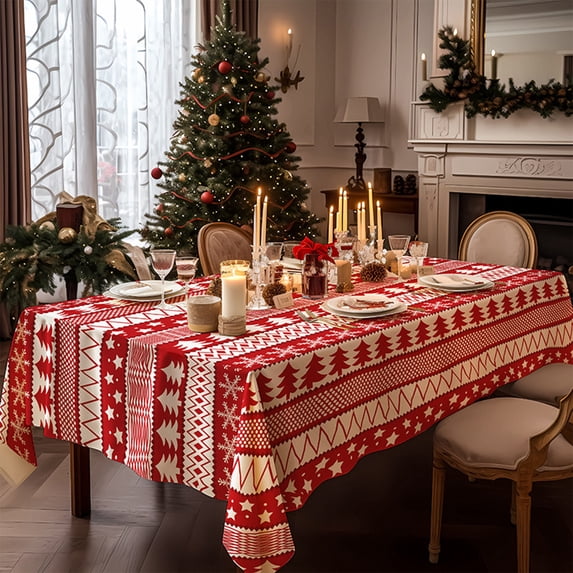 Christmas Tablecloth, Festive Table Cover for Home Dining, Cloth Material with Holiday Patterns, Easy to Clean and Reuse, Versatile for Parties and Daily Use