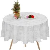 Christmas Tablecloth, Grey White Snowflake Table Cloth, Gray Xmas Waterproof Tablecloths for Dining Kitchen Winter Holiday, Spill-Proof Table Cover for New Year Party Home Decor, Round 60 Inch