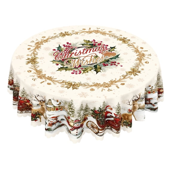 Christmas Tablecloth with Holiday Decorations 5.91x5.91ft, Dining Table Cover for Party Home Festive Display, Christmas Tablecloth for Seasonal Party Home Decoration Gift