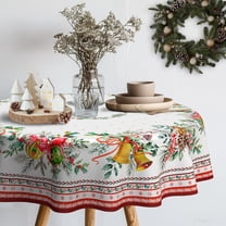 Christmas Tablecloth Holly Christmas Table Cloth, Washable Table Cover for Xmas Holiday, Dining, Party Decor - 60" X 60" Round