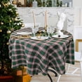 thumbnail image 1 of Christmas Tablecloth Indoor Festive Xmas Fabric Table Decor Cover Shiny Metallic Yarn, Gingham Plaid, Green, Round 60 in, 1 of 5