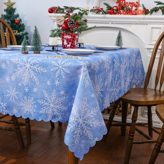 YIBAGA Christmas Tablecloth, Light Blue Snowflakes Winter Tablecloth, Christmas Tableware Home Decor, 60 x 84 inch, Polyester