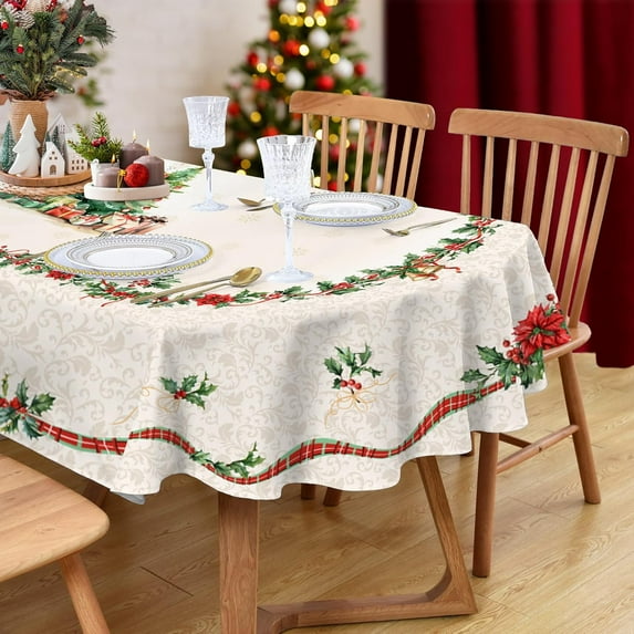 Christmas Tablecloth, Oval - 54 x 72In, Polyester Waterproof and Wrinkle-Resistant Durable for Kitchen, Winter and Home Decor
