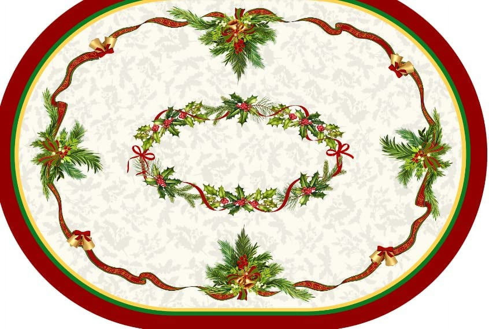 Christmas Tablecloth Oval 60x84inch, Ribbon Holly Printed Tablecloth, Waterproof and Splash Proof Washable Tablecloth for Festival Dinner Kitchen Decor