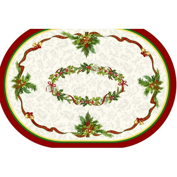 Christmas Tablecloth Oval 60x84inch, Ribbon Holly Printed Tablecloth, Waterproof and Splash Proof Washable Tablecloth for Festival Dinner Kitchen Decor