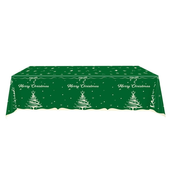 Christmas Tablecloth Rectangle 43x71in, Winter Xmas Trees Green Tablecloth, Stain Resistant Farmhouse Fabric Table Cover for Holiday, Dinner, Party