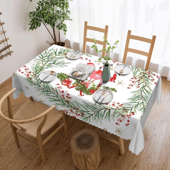 Christmas Tablecloth Rectangle 54x72 Inch - Holiday Decoration Printed New Year''s Eve Oblong Table Cloth - Washable Xmas Table Cover for Party, Kitchen, Dining Room, Outdoor, Indoor