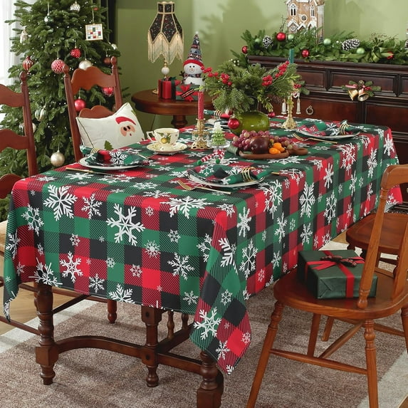 Christmas Tablecloth Rectangle 60 x 102 Inch, Plaid Table Cloth with Snowflake Decorations, Spillproof Dust-Proof Wrinkle Resistant Washable Table Cloth for Christmas, Dining, Party & Holidays