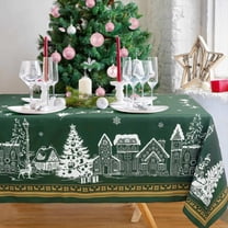 Christmas Tablecloth Rectangle 60" x 84" - Green Christmas Tree Santa Snowm Christmas Table Cloth Decorations Table Cover for Home Kitchen Dinning Party