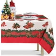 thumbnail image 1 of Christmas Tablecloth Rectangle - 60x120 inch Holly Ribbon Pattern Washable Wrinkle Resistant Holiday Tablecloths for Christmas Family Gathering, Dining Room Table 130GSM, 1 of 6