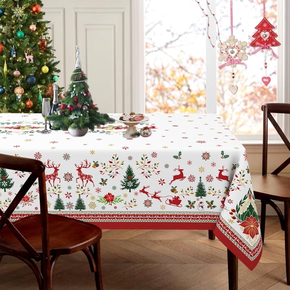 Christmas Tablecloth Rectangle 60x84 Inch, Waterproof Farmhouse Holiday Xmas Tablecloths Rectangular Christmas Table Cloth Rectangle Table