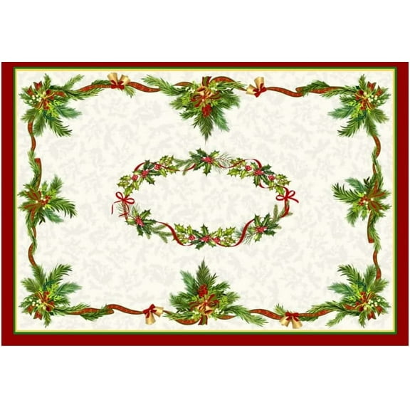 Christmas Tablecloth Rectangle 60x84inch, Christmas Themed Ribbon Holly Printed Tablecloth, Waterproof and Splash Proof Washable Tablecloth for Festive Dinner Kitchen Decor