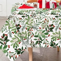 Christmas Tablecloth Rectangle Holly Berries Fabric Table Cloth Washable Xmas Table Cover for Picnic Dinner Table Home Kitchen Christmas Party Decor, 60 x 102 Inch