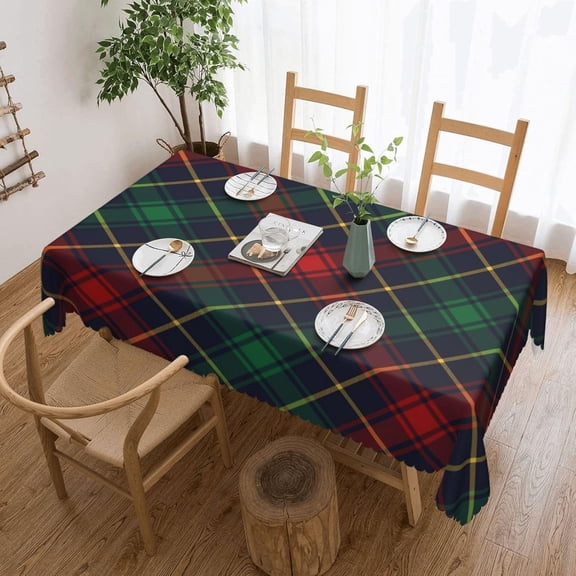 Christmas Tablecloth Rectangle - Merry Xmas Table Cloth with Christmas Plaid Print, Washable New Year Table Cover for Holiday/Picnic/Dining/Party Decoration, 60 X 84 Inch