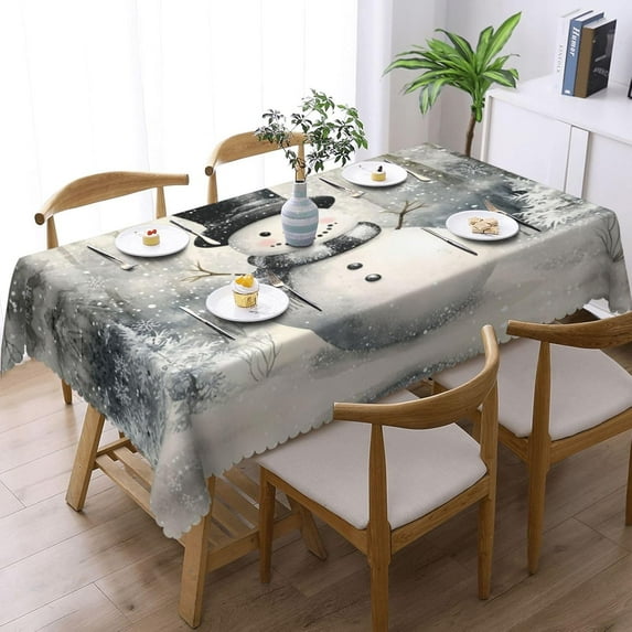 Christmas Tablecloth Rectangle - Merry Xmas Table Cloth with Christmas Snowman Print, Washable New Year Table Cover for Holiday/Picnic/Dining/Party Decoration, 60 X 84 Inch