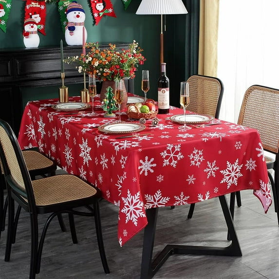 Christmas Tablecloth Rectangle, Plaid Table Cloth with Snowflake Decorations, Heavy Weight & Spillproof Table Cover for Dining, Party & Holidays (Snow Patterns, Rectangle, 60" x 102" (8-10 Seats))