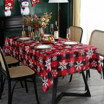 Christmas Tablecloth Rectangle, Plaid Table Cloth with Snowflake Decorations, Heavy Weight & Spillproof Table Cover for Dining, Party & Holidays (Snow Patterns, Square, 52" x 52")