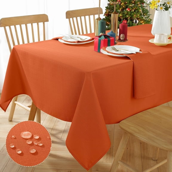 Christmas Tablecloth Rectangle Spill Proof Washable Polyester Table Cloth, Textured Faux Linen Fabric Table Cover for Fall, Thanksgiving, Autumn, Harvest(60 x 84 Inch Rectangular, Rust/Burnt Orange)
