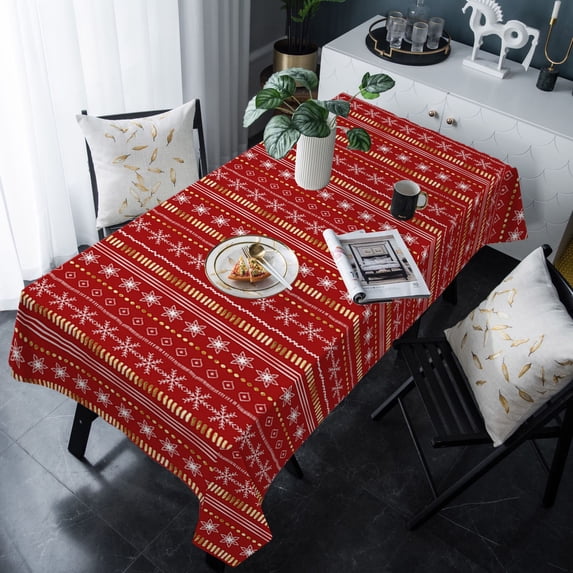 Christmas, Tablecloth Rectangle Table Cloth 60x120 , Waterproof Tablecloth Outdoor Table Cloth, Boho Red Gold Geometric Stripes Dots Washable Table Cover for Kitchen Dining Party