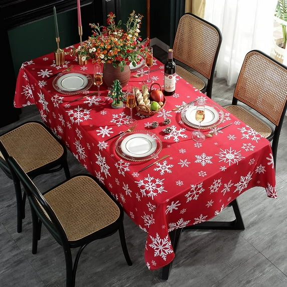Christmas Tablecloth Rectangle, Table Cloth with Snowflake Decorations, Heavy Weight & Spillproof Table Cover for Dining, Party & Holidays (Snow Patterns, Rectangle, 52" x 70" (4-6 Seats))