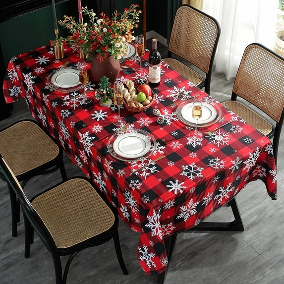 Christmas Tablecloth Rectangle, Table Cloth with Snowflake Decorations, Heavy Weight & Spillproof Table Cover for Dining, Party & Holidays (Snow Patterns, Rectangle, 52" x 70" (4-6 Seats))