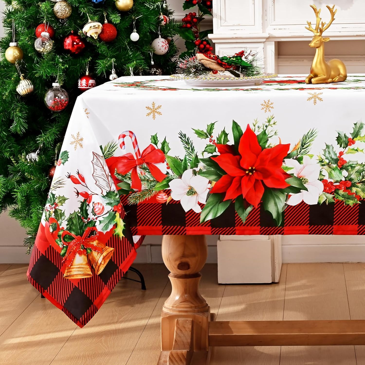 Christmas Tablecloth Rectangle Table for Holiday, WaterResistant and