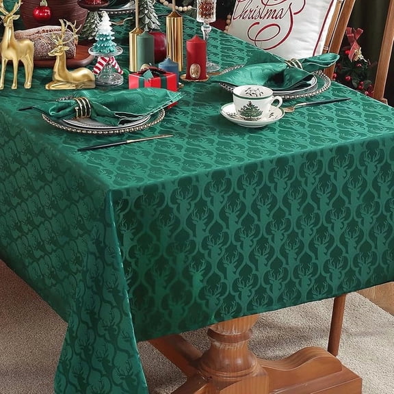 Christmas Tablecloth Rectangular, Winter Jacquard Tablecloth with Antlers, Spill-Proof Washable Brocade Fabric Tablecloth, Suitable for Christmas New Year Holiday Decoration
