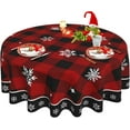 thumbnail image 1 of Christmas Tablecloth, Red Black Buffalo Plaid Round Tablecloth 60 Inch, Winter Snowflake Table Cloth for Rustic Farmhouse Kitchen Decor, Xmas Holiday Outdoor Wipeable Polyester Fabric Table Cover, 1 of 5