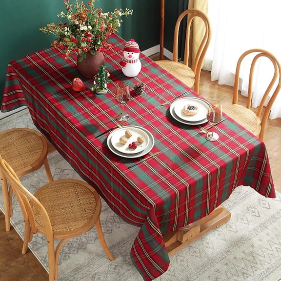 Christmas Tablecloth Red,Plaid Rectangle Xmas Table Cloth Dust-Proof Wrinkle Resistant Heavy Weight Polyester Table Cloths for Holiday Kitchen Dinning Tabletop(60" x 102")