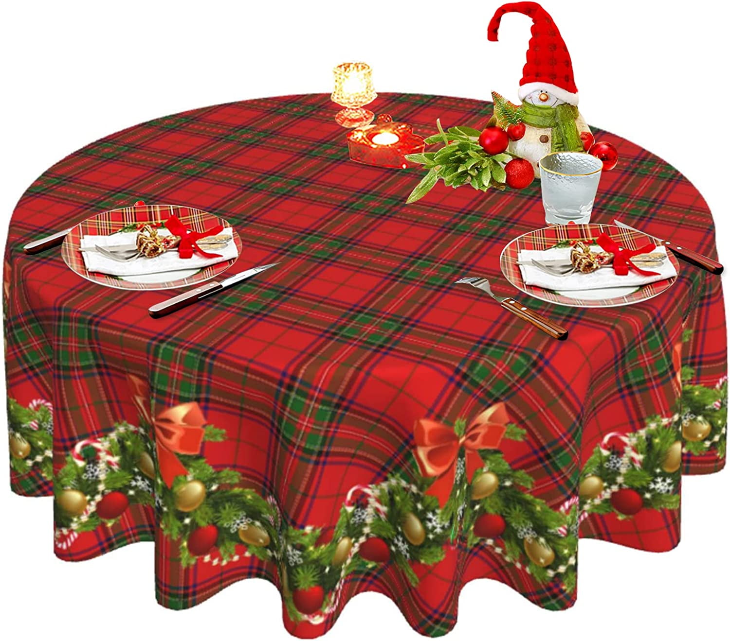 Christmas Tablecloth Red Plaid Snowflake Tablecloth Washable Xmas