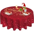 thumbnail image 1 of Christmas Tablecloth, Red Winter Round Tablecloth 70 Inch, Xmas Happy New Year Table Cloth for Rustic Farmhouse Kitchen Decor, Wipeable Polyester Fabric Table Cover for Holiday Party Outdoor Camping, 1 of 1