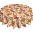 thumbnail image 1 of Christmas Tablecloth Round 60×60 Inch, Gingerbread Man Candy Cane Holiday Tablecloth Winter Snowflake Xmas Washable Table Cover for Party Dinner Picnic Decor, 1 of 6