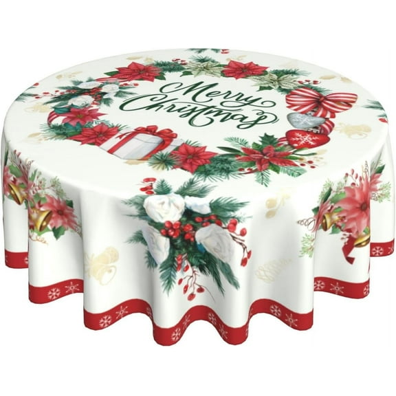 Christmas Tablecloth Round 60 Inch Decorative Table Cover Christmas Flower Table Cloth, for Christmas Party Holiday Dinner Kitchen Dining Table Decor
