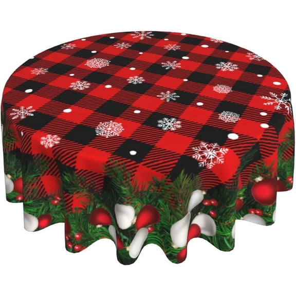 Christmas Tablecloth Round 60 Inch Red and Black Buffalo Check Plaid Holiday Farmhouse Table Cloth Water Resistant Fabric Table Covers for Kitchen Dining Small Tablecloth for Party Home Decor