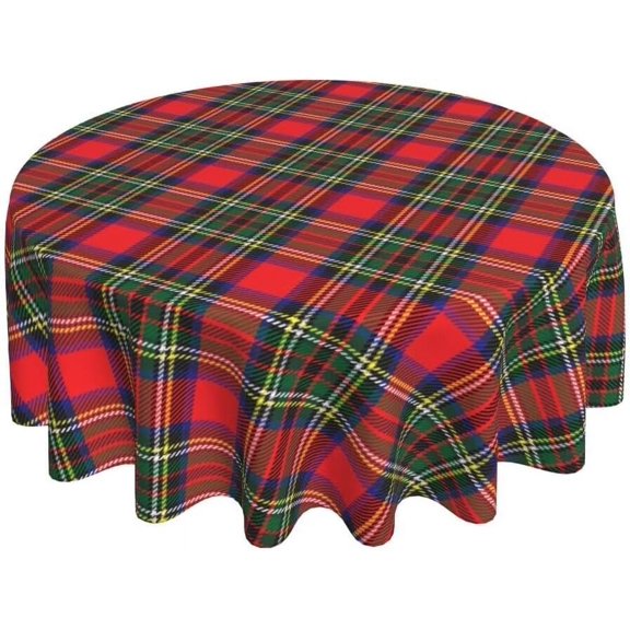 Christmas Tablecloth Round 60 Inch, Red Green Buffalo Plaid Table Cloth Washable Winter Christmas Holiday Table Cover for Home Party Picnic Dinner Decor