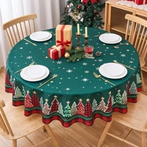 Christmas Tablecloth Round 70 Inch Christmas Tree Green Table Cloth - Polyester Winter Buffalo Plaid Xmas Festive Holiday Table Cover Circle Washable Waterproof for Holiday Party Kitchen Decoration