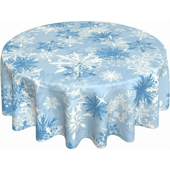 Christmas Tablecloth Round 70 x 70 Inch Winter Blue White Snowflake Round Table Cloth Polyester Fabric Xmas Table Cover for Kitchen Party Picnic Outdoor Decor