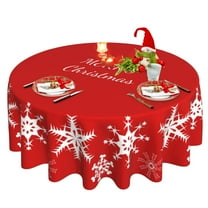 Christmas Tablecloth Round Cloth Merry Christmas Snowflake Kitchen Dinning Tabletop Decor Cover Washable Polyester for Buffet Table, Parties, Holiday Dinner Party 60 Inch