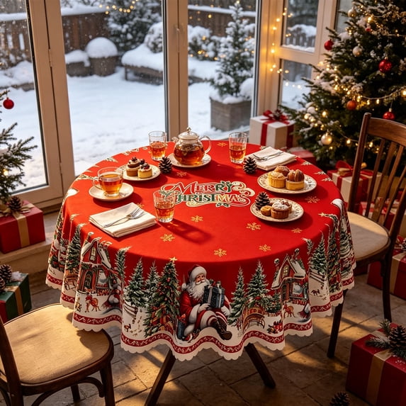 Christmas Tablecloth, Round Table Cover That Protects Dining Surfaces ...