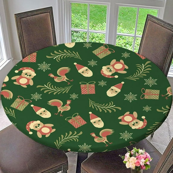 Christmas Tablecloth Seamless Background with Christmas Symbols Round Fitted Table Cover Tablecloths for Dining Party Fit for Diameter 32.2"-36.1" Round Table, Style 54