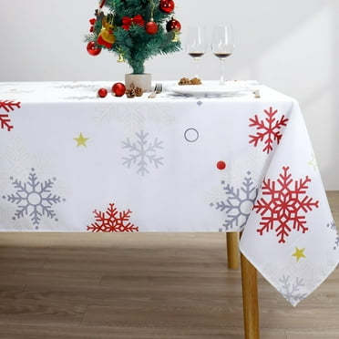Christmas Tablecloth Snowflake Tablecloth Rectangle Waterproof Winter Table Cloth Red White Stain Resistant Table Cover Xmas Indoor Outdoor Seasonal Spillproof Table Decor for Party Holiday 60"x84"